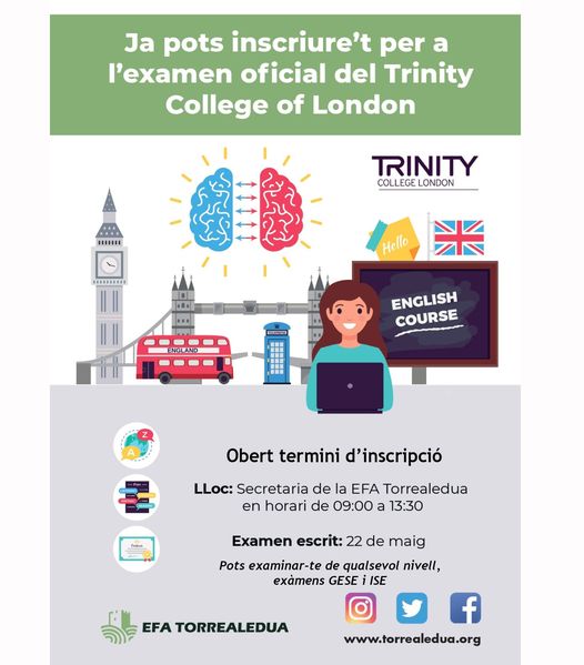 Ja pots inscriure’t per a l’examen oficial del Trinity College London